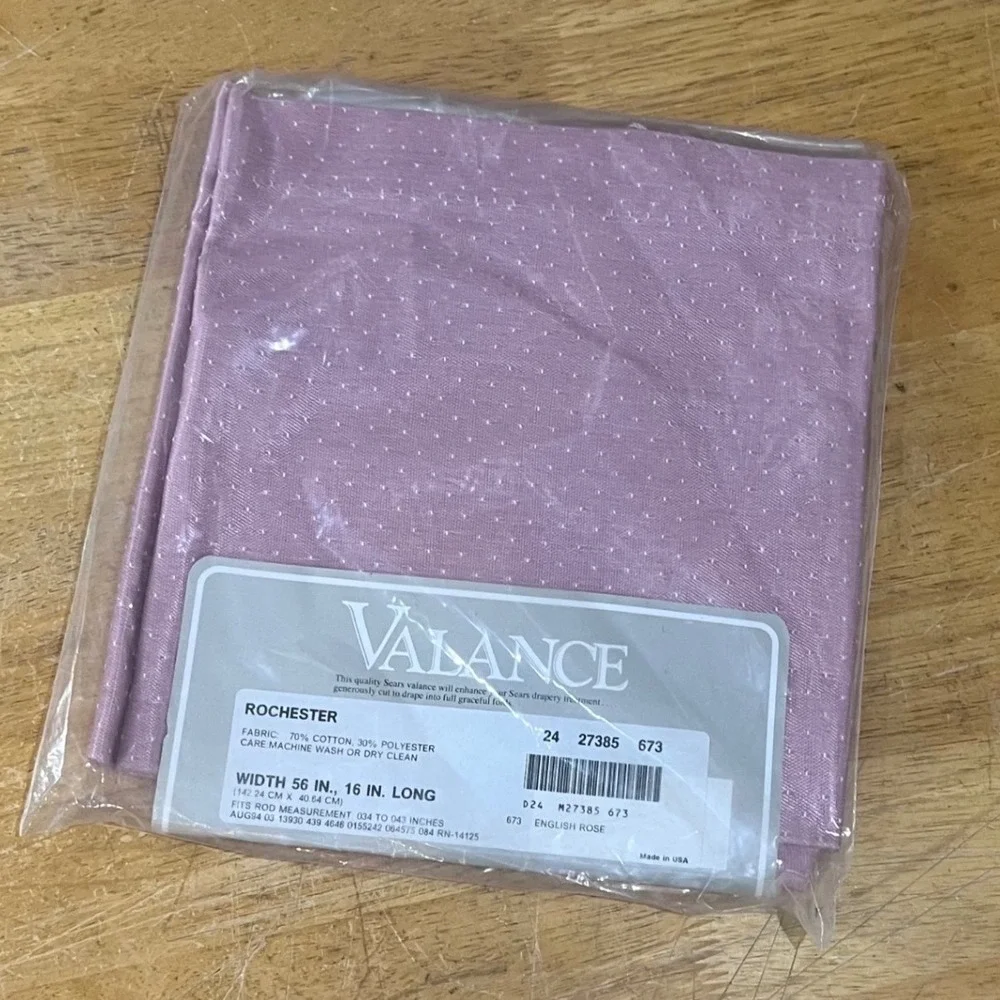 Vtg Sears Rochester Valance English Rose Pink Swiss Dot‎ 56x16 Cottagecore NIP